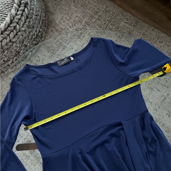 Sympli Swag Drape Midi new Navy Blue 3/4 Sleeves Asymmetrical Casual Dress Sz 10 - Picture 9 of 16
